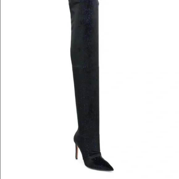 BALMAIN Amazone Thigh-High Glitter Velvet Boots - Picture 9 of 15
